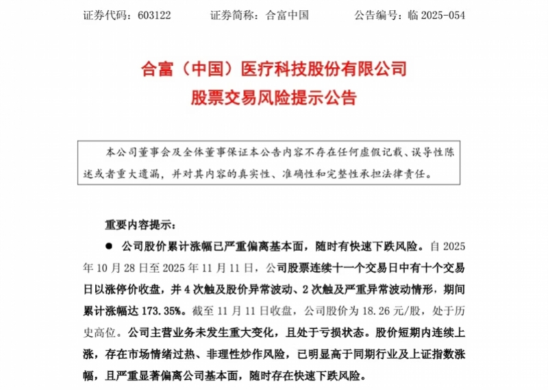 合富中国12天11板成“妖”!公司公告:击鼓传花效应明显